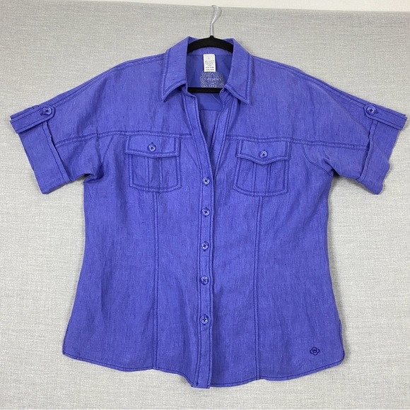 Olsen Europe Linen Shirt Purple Button Down - Picture 1 of 8